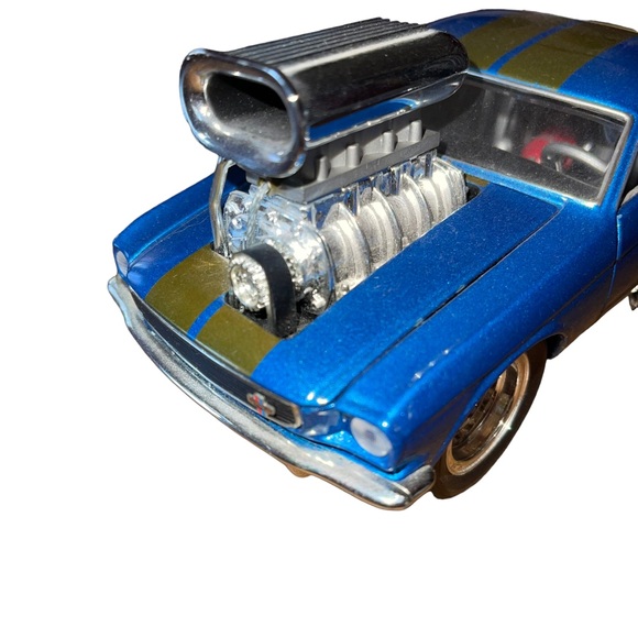 Vtg 2003 1966 Ford Mustang GT 350 Shelby Muscle Machines 1:18 Blue/Gold Stripe - Picture 11 of 13